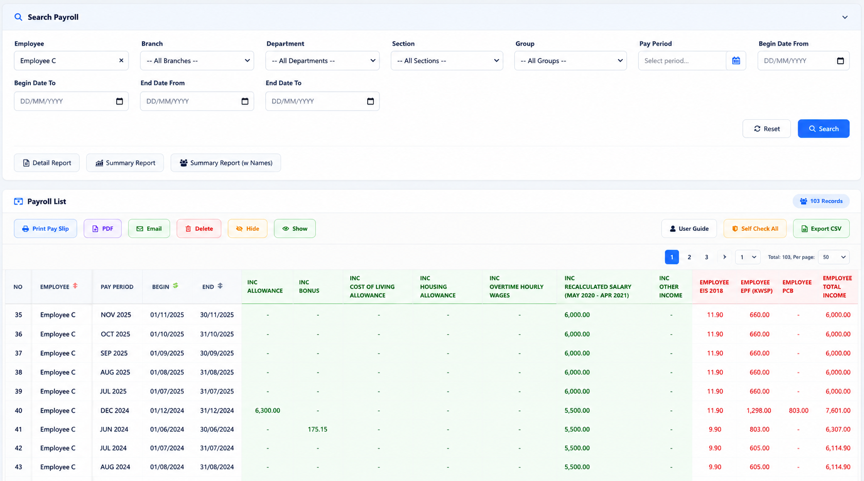 Payslip Self-Service & Payroll Analytics: Employee payroll history